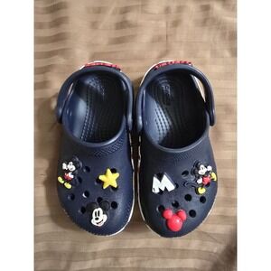 CROCS Toddler C8 MICKEY MOUSE Navy Blue Classic Clogs Shoes w/ Jibbitz Charms